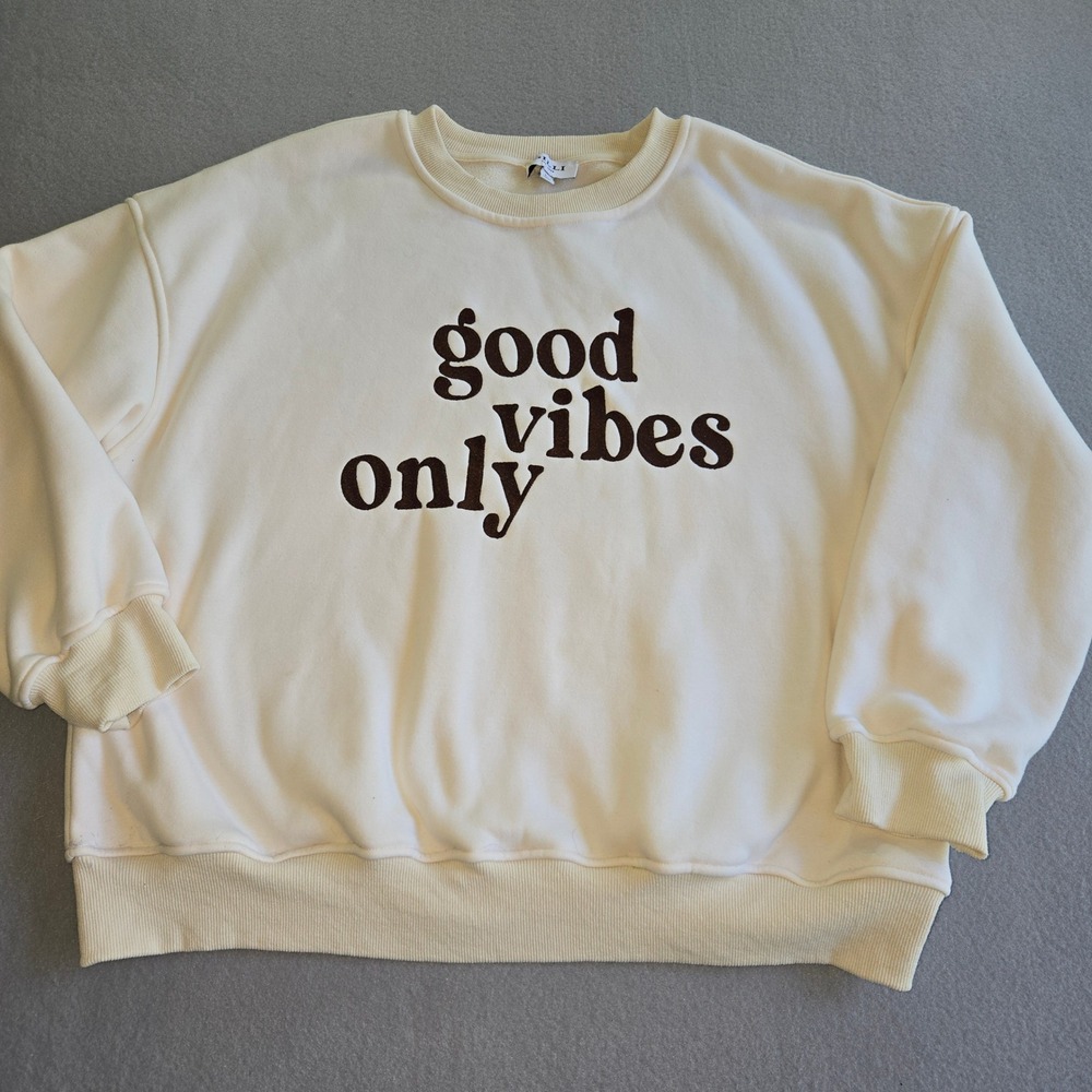 Gilli Good Vibes Only Graphic Sweatshirt Womens Large Cream Oversized Pullover
